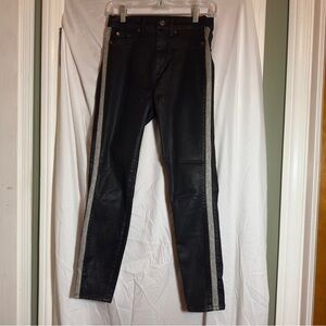7 for all mankind High Waisted Ankle Skinny b(air) Black Faux Leather 27